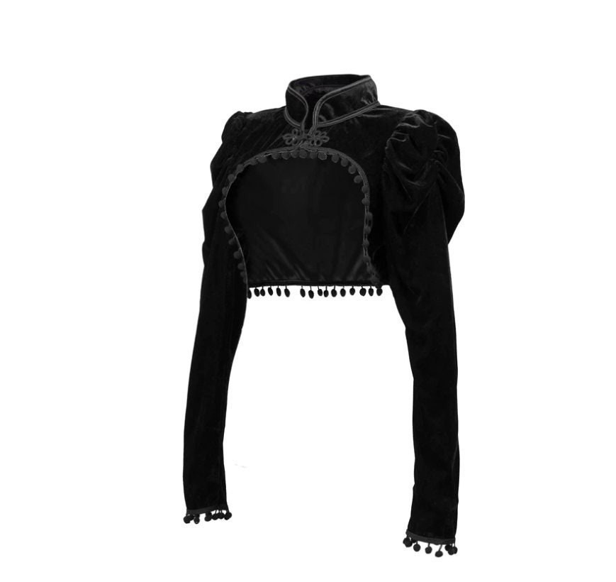 Gothic Black Velvet Short Steampunk Crop Jacket Long Sleeve - Etsy