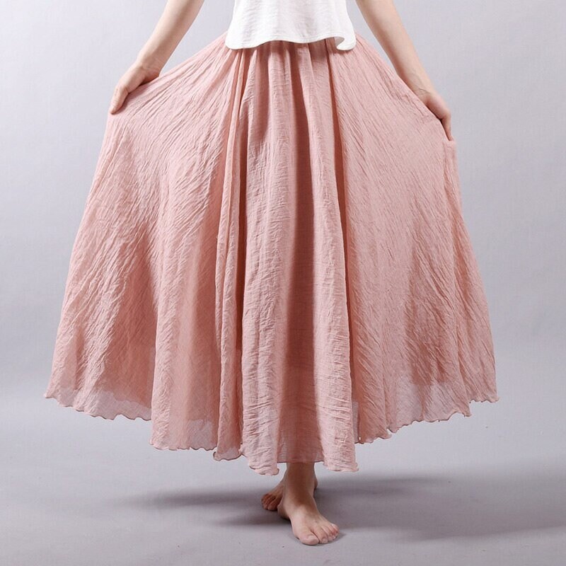 18 Styles Women Linen Cotton Long Skirts Elastic Waist Pleated - Etsy