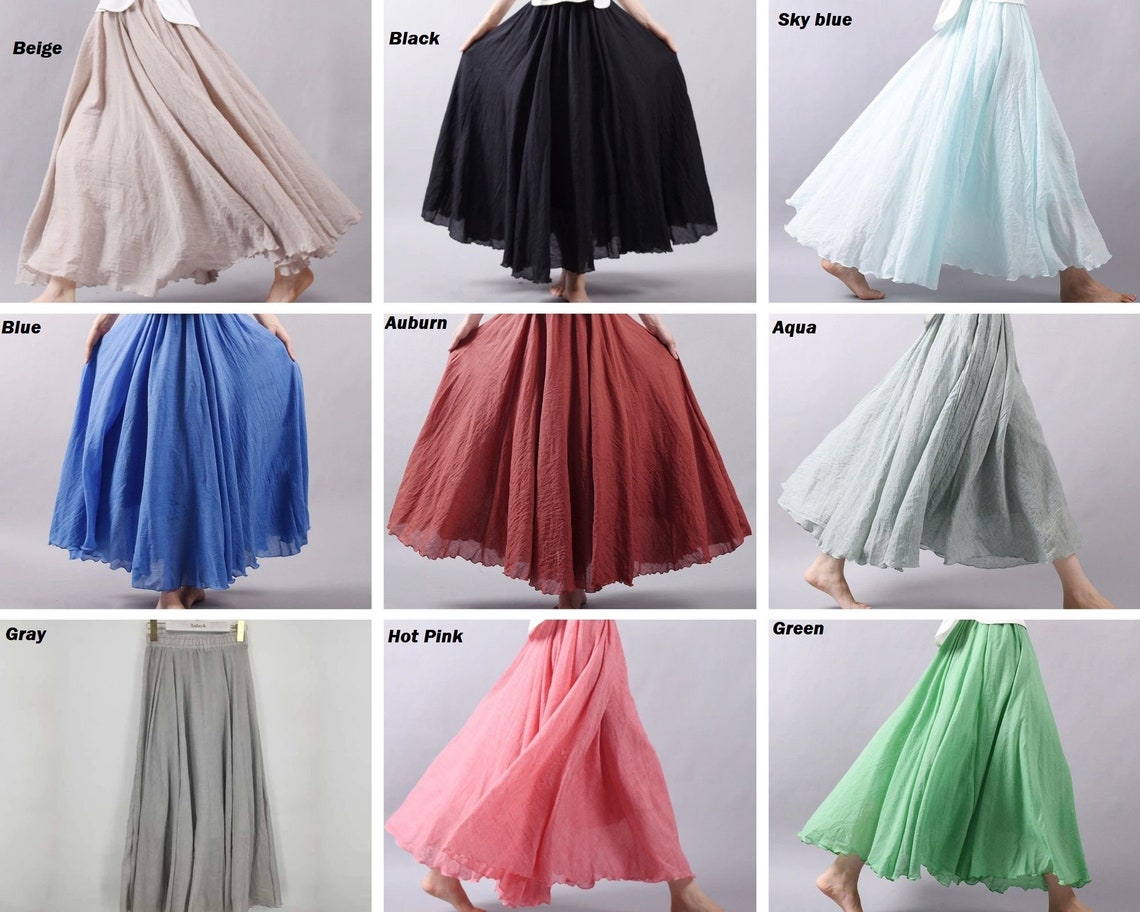 18 Styles Women Linen Cotton Long Skirts Elastic Waist Pleated - Etsy