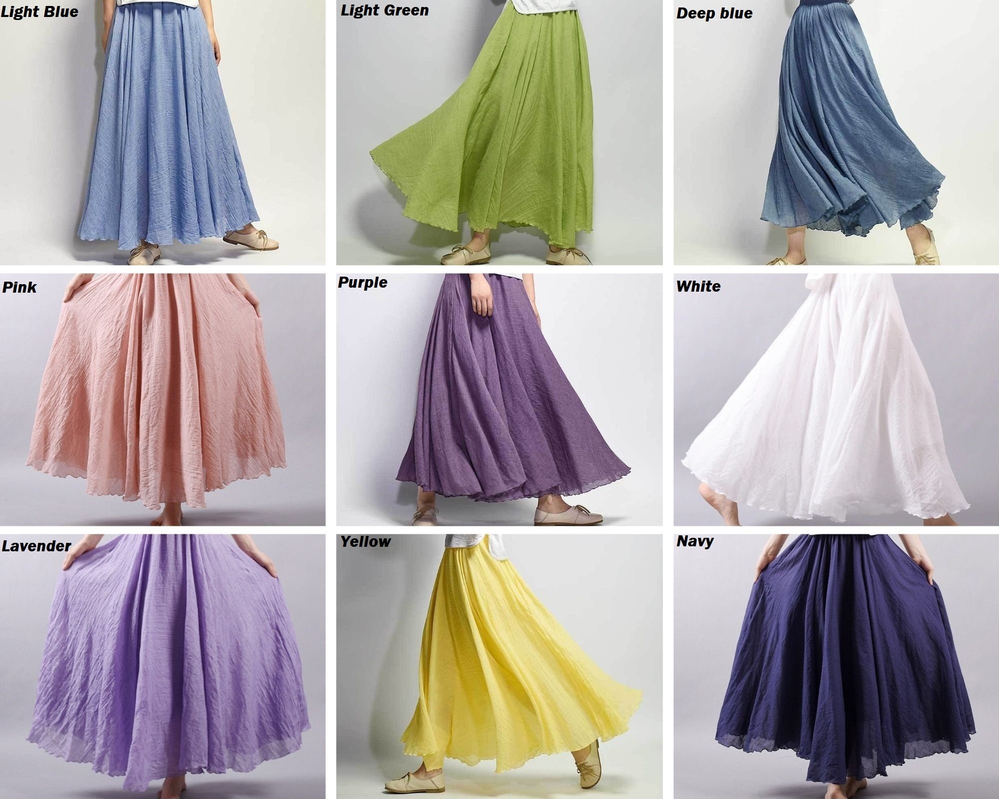 18 Styles Women Linen Cotton Long Skirts Elastic Waist Pleated - Etsy