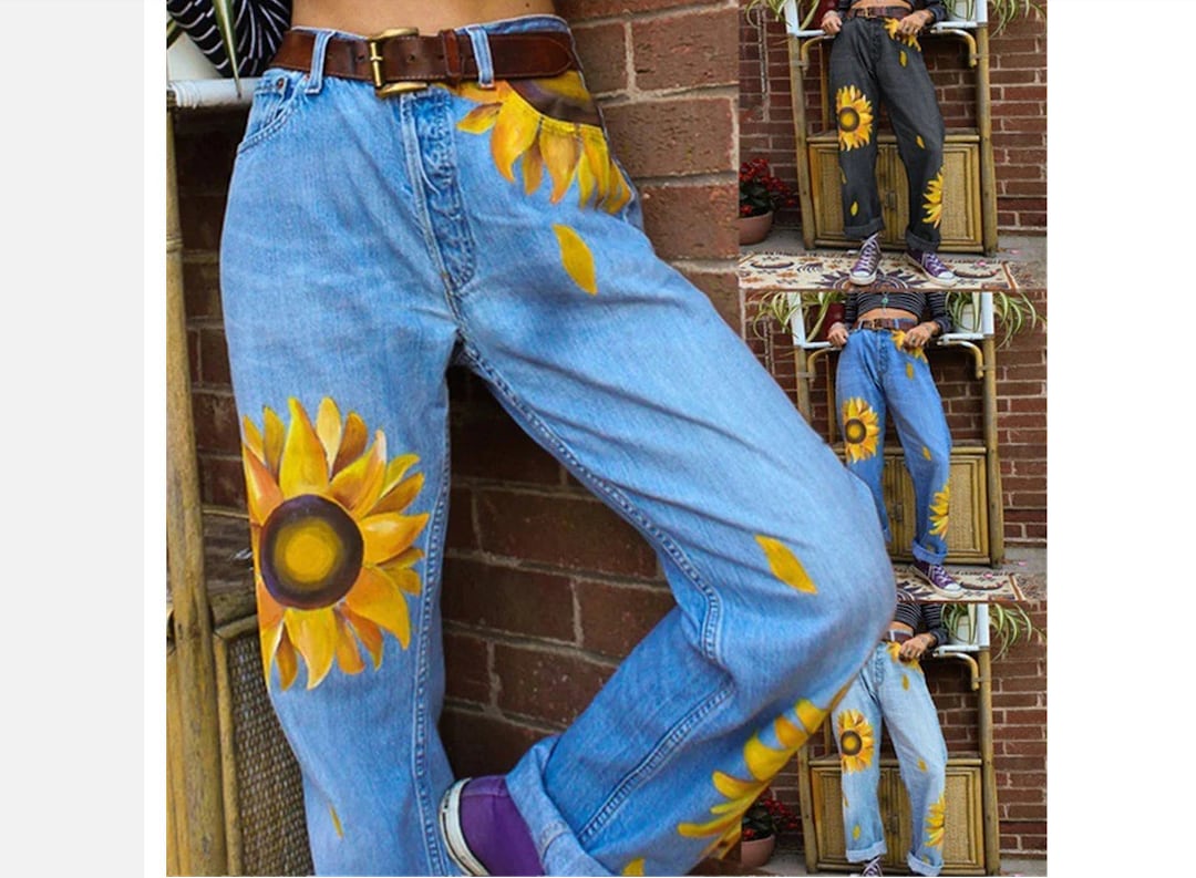 Sunflower Jeans for Women/flowers Jeans Loose Pant/retro Denim Etsy