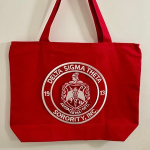 Delta Sigma Theta Red Large Flat Canvas Bag With Round Logo and Zipper Closure