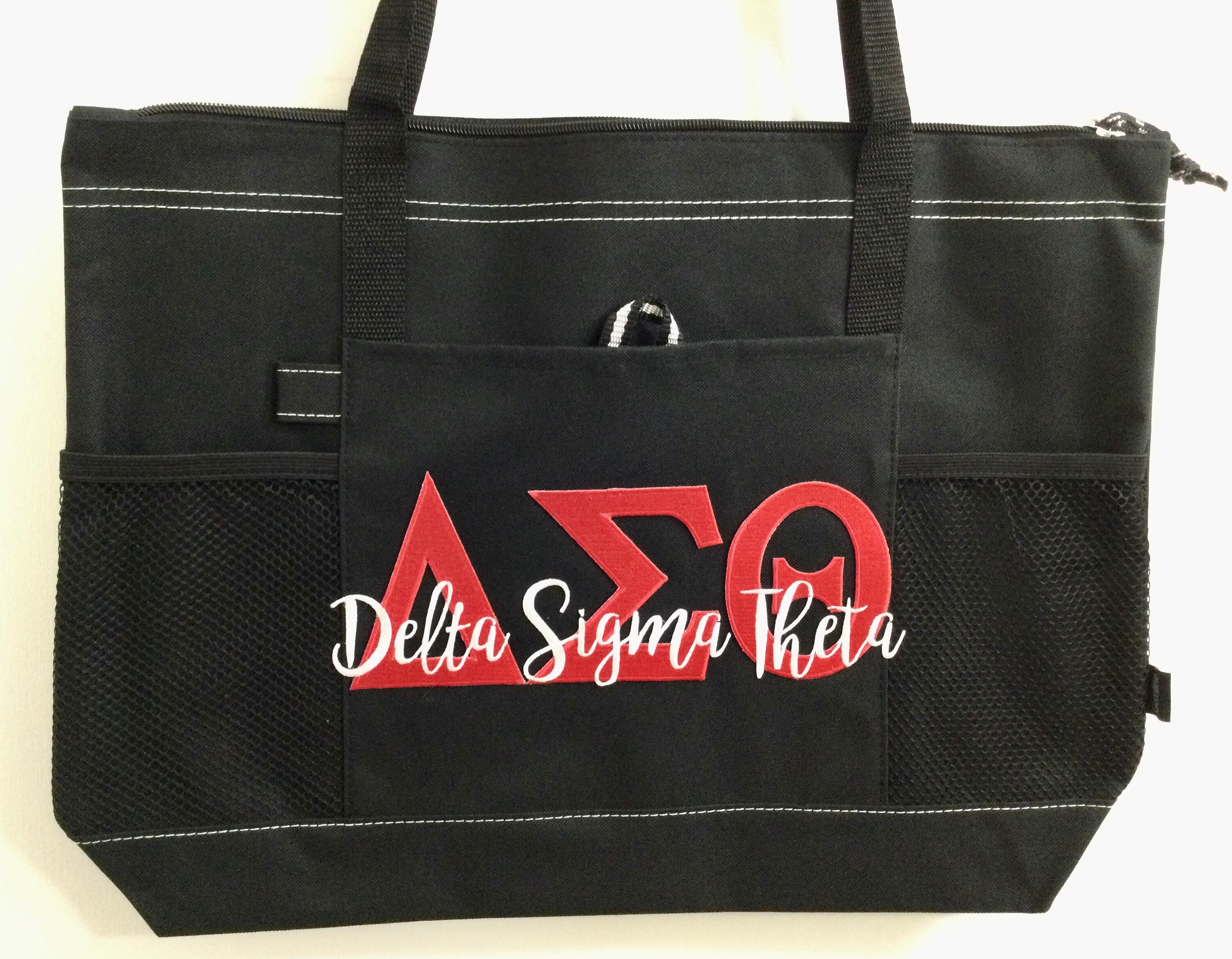 Delta Sigma Theta Black Mesh Bag With Zipper Closure