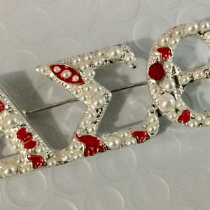 Delta Sigma Theta Silver Pin and Charm with Pearls and Red Jewels