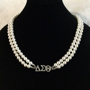 Delta Sigma Theta 2-Layer Shell Pearl and Crystal Necklace