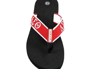 Delta Sigma Theta Flip Flops With Draw String Shoe Bag—RUNS SHORT—Please order 2 to 2.5 sizes larger than normal.