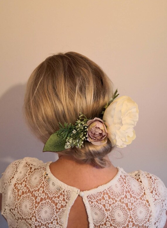 Bridal Hair Comb With Ivory And Pink Peony Flowers And Etsy