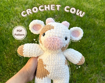 Gehaakt koepatroon | Knuffelpatroon | Amigurumi-koe | Schattige melkkoe | PDF-patroon gehaakt boerderijdier