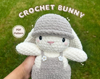 Crochet Bunny Pattern | Plushie Pattern | Amigurumi Bunny | Overalls & Hat | Crochet Farm Animal PDF Pattern