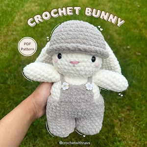 Crochet Bunny Pattern | Plushie Pattern | Amigurumi Bunny | Overalls & Hat | Crochet Farm Animal PDF Pattern