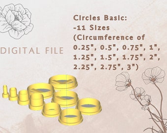 Circle Basic Polymer Clay Cutter, DIGITAL STL File, 11 Sizes at 0.25" Intervals, Sharp Edge Cutter for Clay & Polymer Clay, Printable 3D