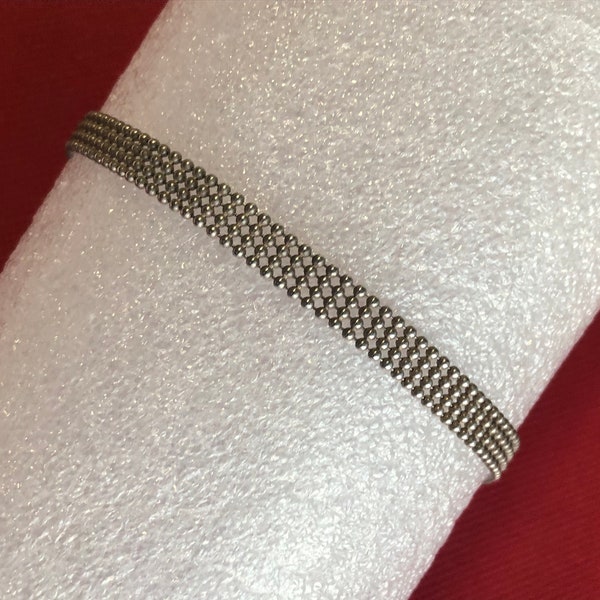 Modernist Superb Vintage 925 Sterling Silver 4 Row Beaded Shimmery Italian Woven Mesh Bracelet, signed FAS, made in Italy