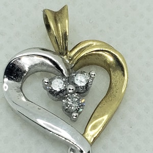 Trilogy Solid 10K Two-Tone Gold Natural Diamond Open Heart Pendant 0.27 TCW 2.1g Estate Fine