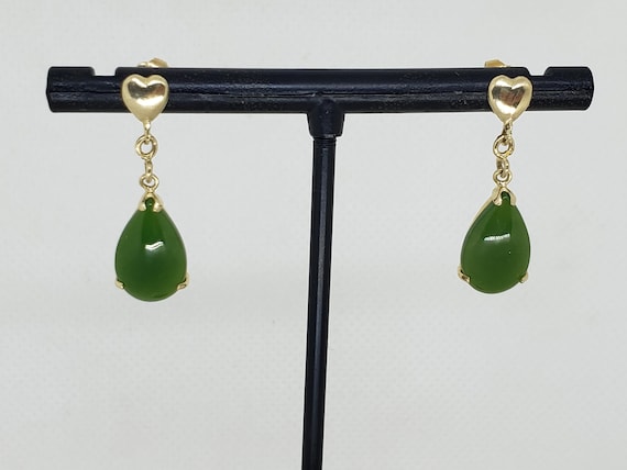 Vintage  Statement 14kt Solid Yellow Gold Green J… - image 7