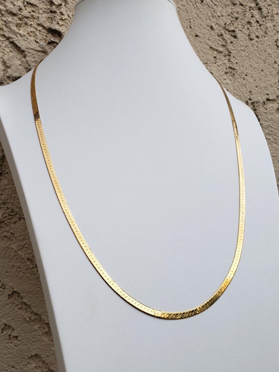 Vintage Statement Herringbone Necklace Genuine 14… - image 8