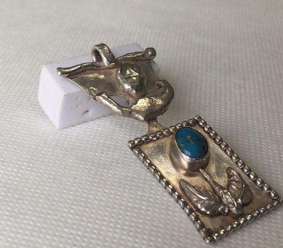 Vintage Artisan One Of A Kind Silver and Turquois… - image 1