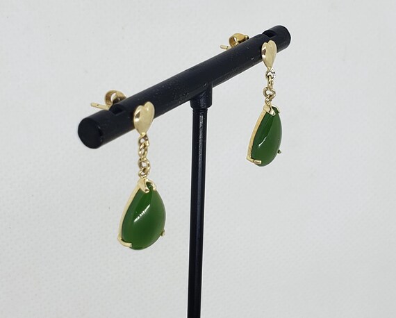 Vintage  Statement 14kt Solid Yellow Gold Green J… - image 5