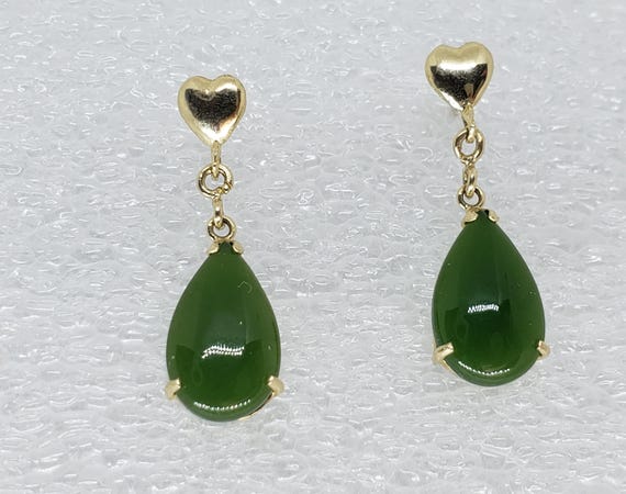 Vintage  Statement 14kt Solid Yellow Gold Green J… - image 4