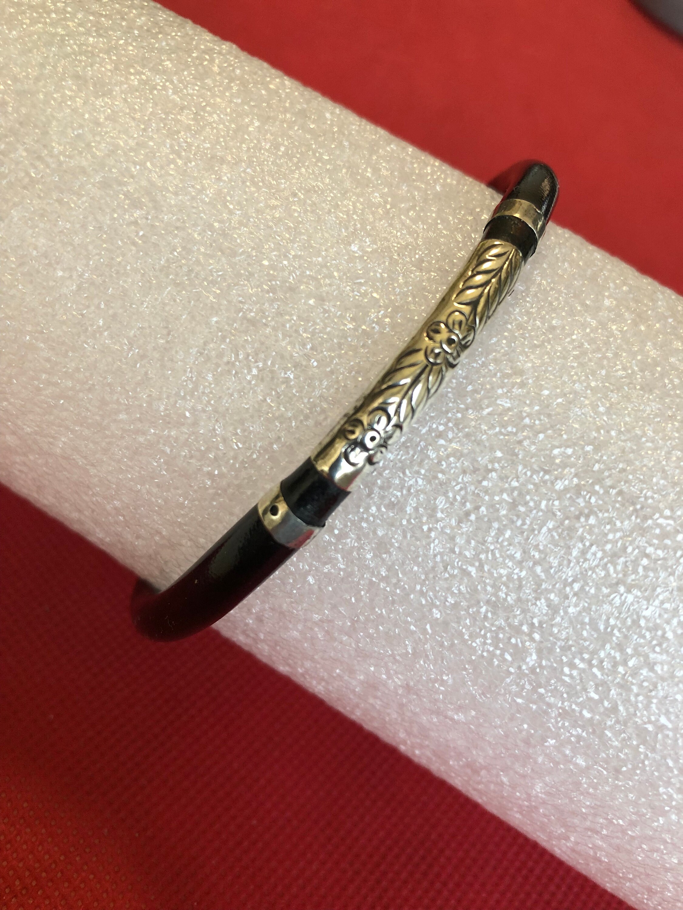 Vintage Chinese Black Lacquer Ebony Wood Sterling Silver
