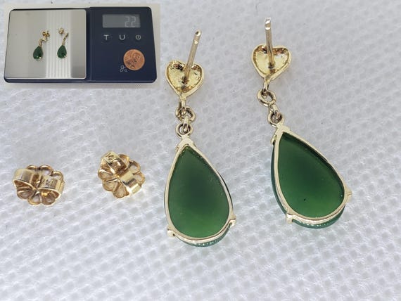 Vintage  Statement 14kt Solid Yellow Gold Green J… - image 10