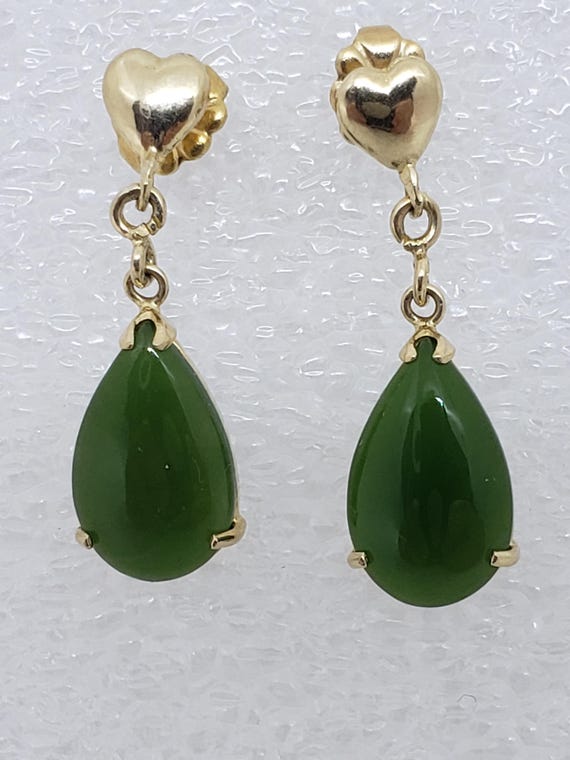 Vintage  Statement 14kt Solid Yellow Gold Green J… - image 2