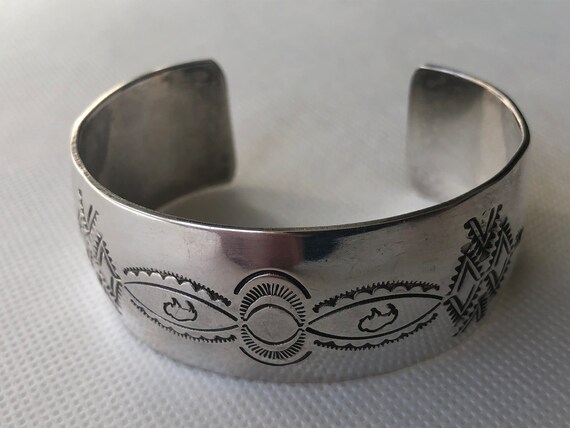 Signed Vintage Wide Native American Navajo Sterling Silver Paw Bracelet Signed Vintage Wide Native American Navajo Sterling Silver Paw Bracelet