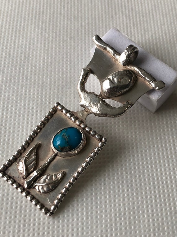 Vintage Artisan One Of A Kind Silver and Turquois… - image 2