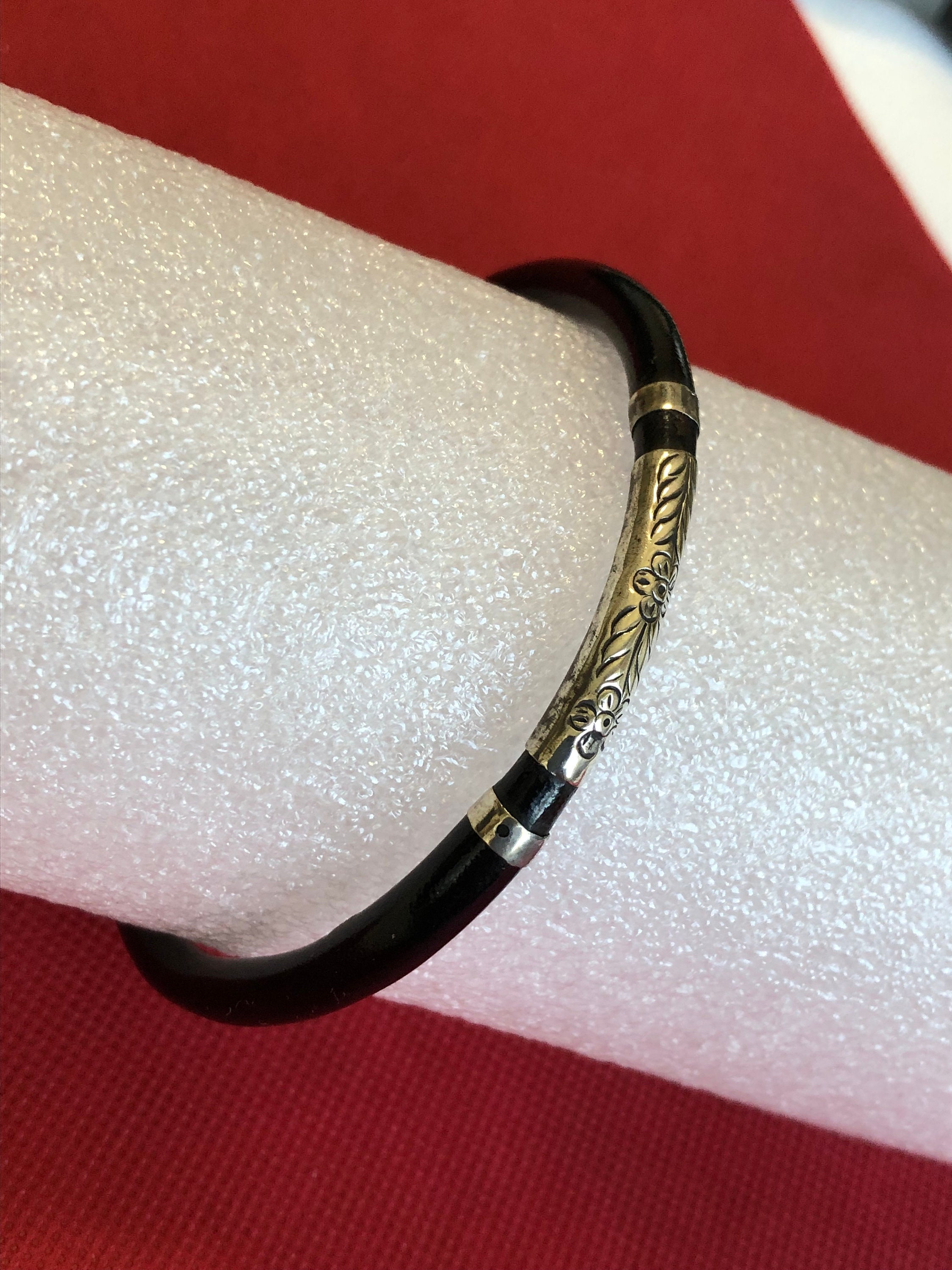 Vintage Chinese Black Lacquer Ebony Wood Sterling Silver