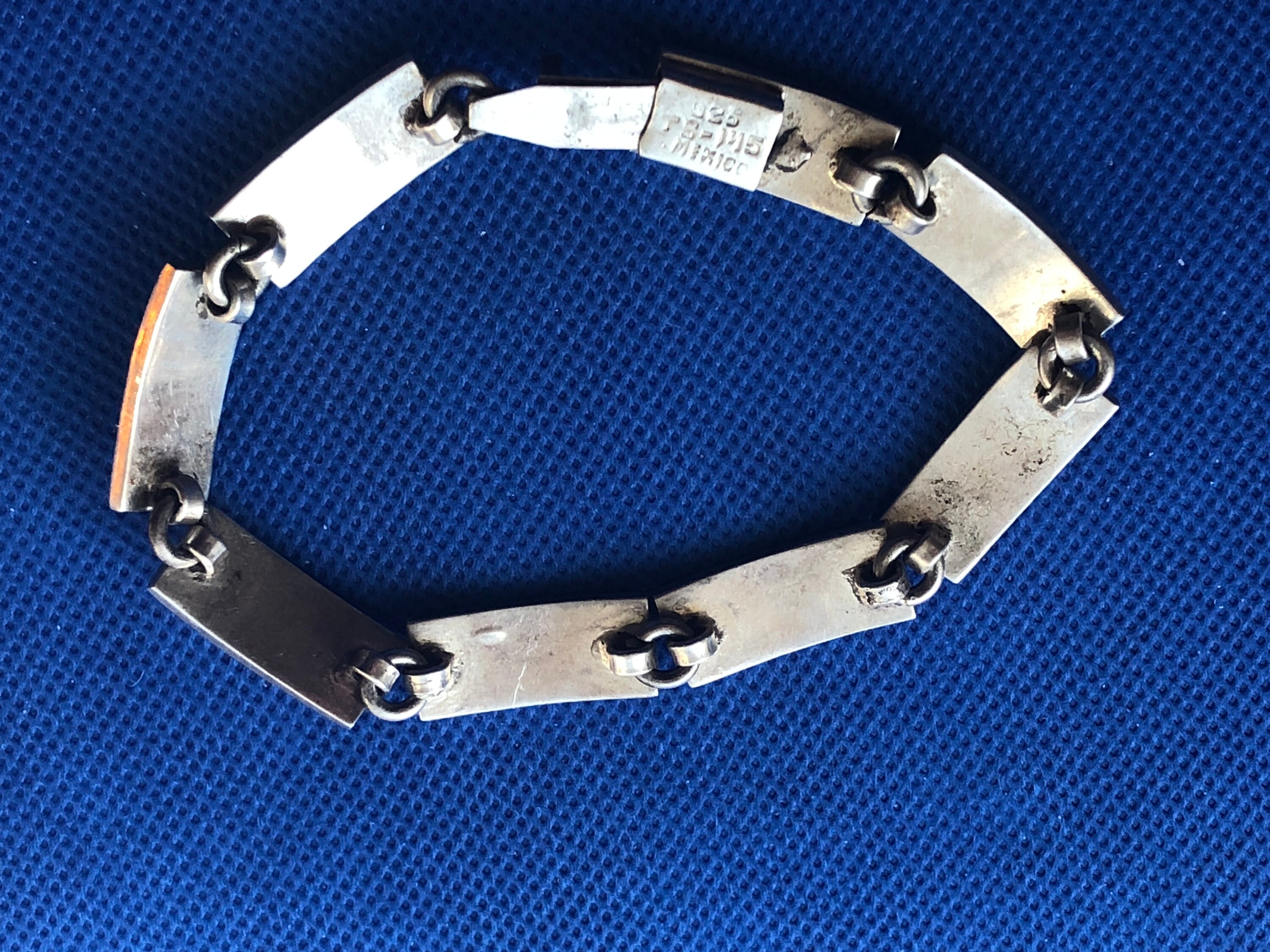 Vintage 925 Sterling Silver With Blue Turquoise & Black Jet
