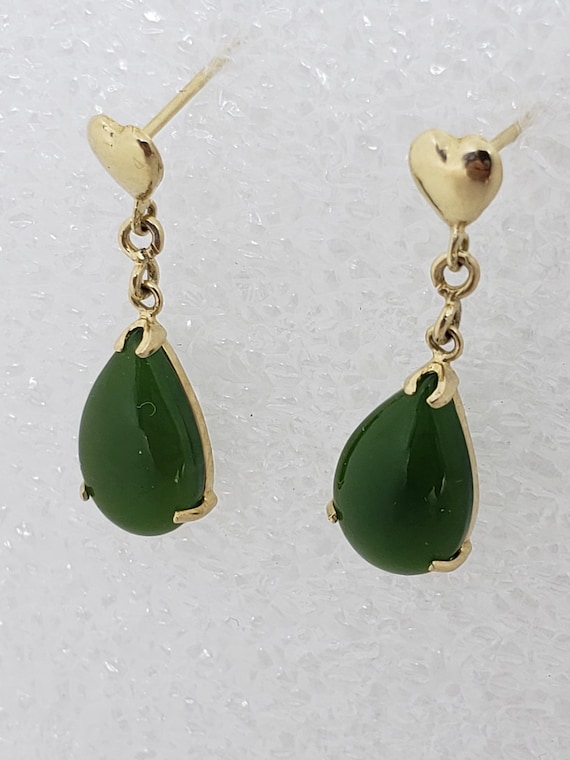 Vintage  Statement 14kt Solid Yellow Gold Green J… - image 8