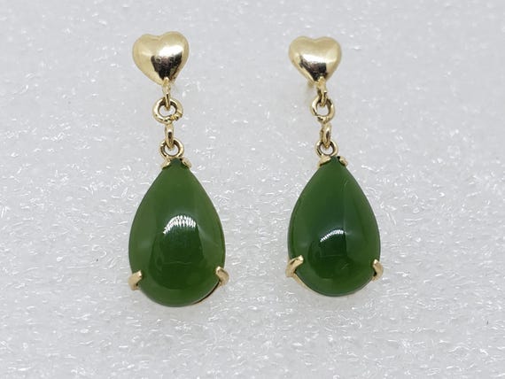 Vintage  Statement 14kt Solid Yellow Gold Green J… - image 1