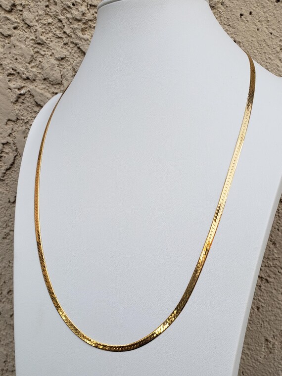Vintage Statement Herringbone Necklace Genuine 14… - image 5