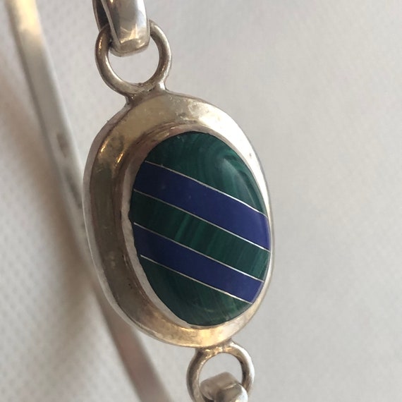 Vintage Multi Gemstone Bangle Hook Bracelet TM-283 Taxco Sterling Silver  925 Mexico Featuring Lapis and Green Malachite Stones 