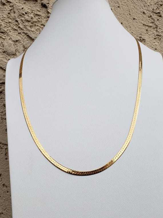 Vintage Statement Herringbone Necklace Genuine 14… - image 1