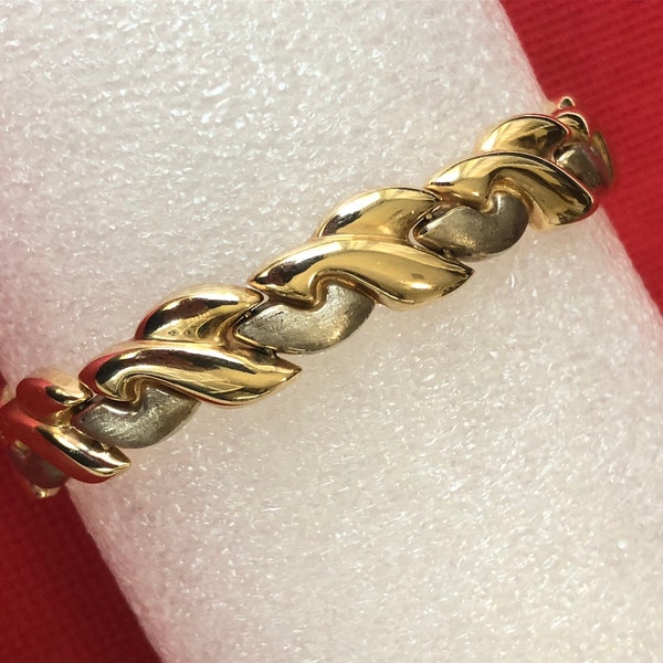 Vintage 7.2" long - Bold Modernist 14K Two Tone Gold Fancy Wave Link Lady's Bracelet 16.7 Grams, Made in Italy