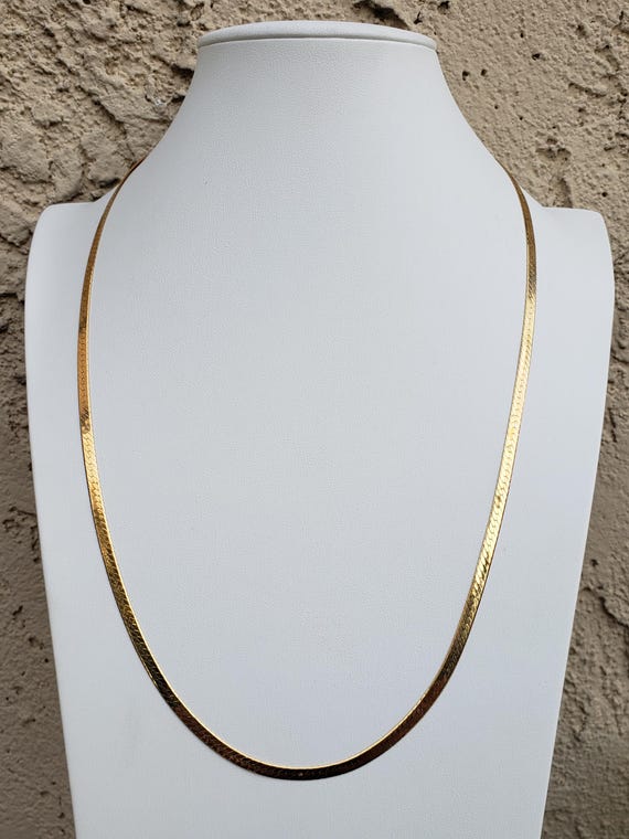 Vintage Statement Herringbone Necklace Genuine 14… - image 2