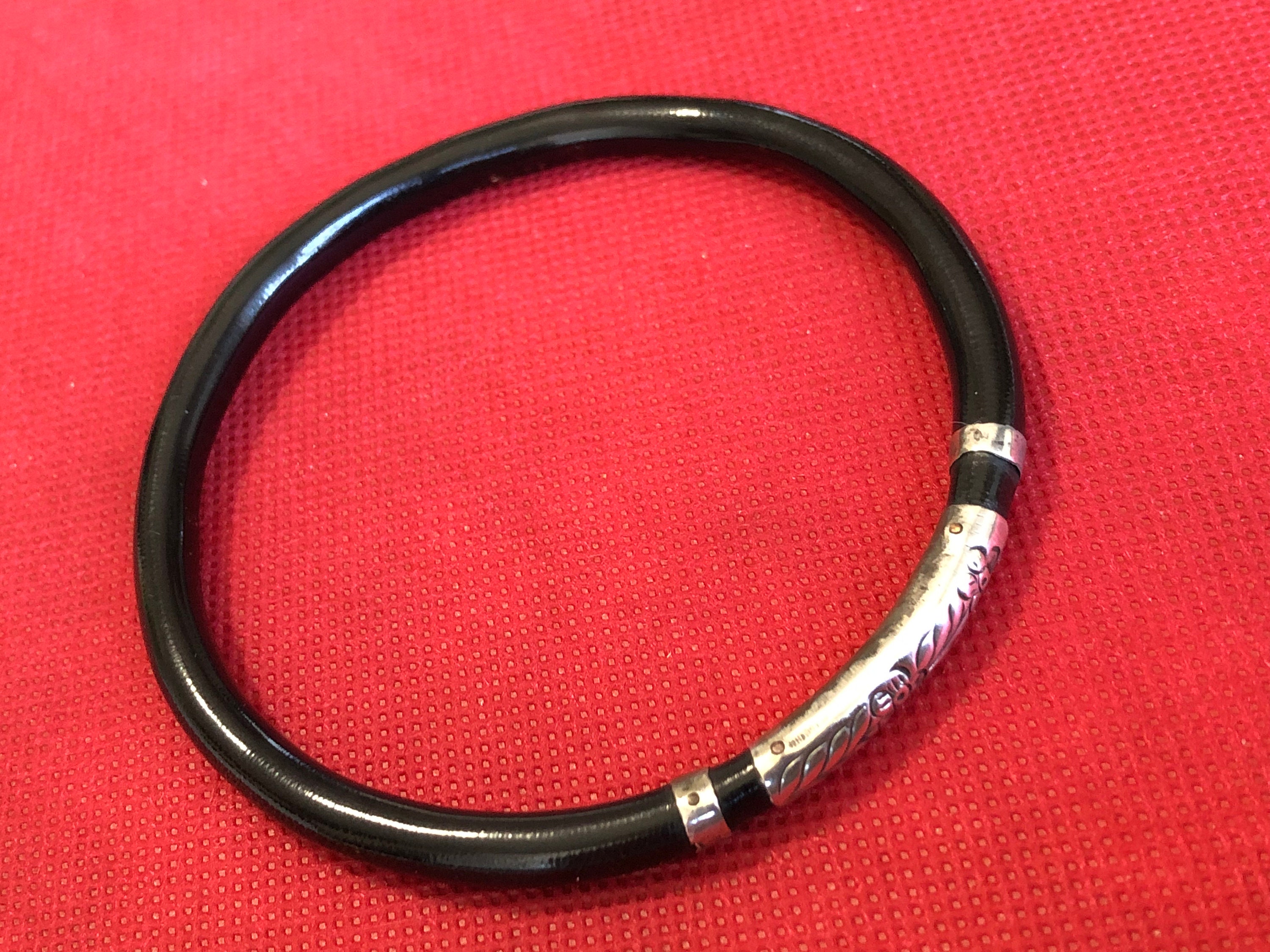Vintage Asian Open Bangle Bracelet, Silver Tone With Floral