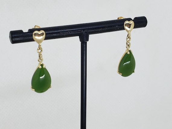 Vintage  Statement 14kt Solid Yellow Gold Green J… - image 3