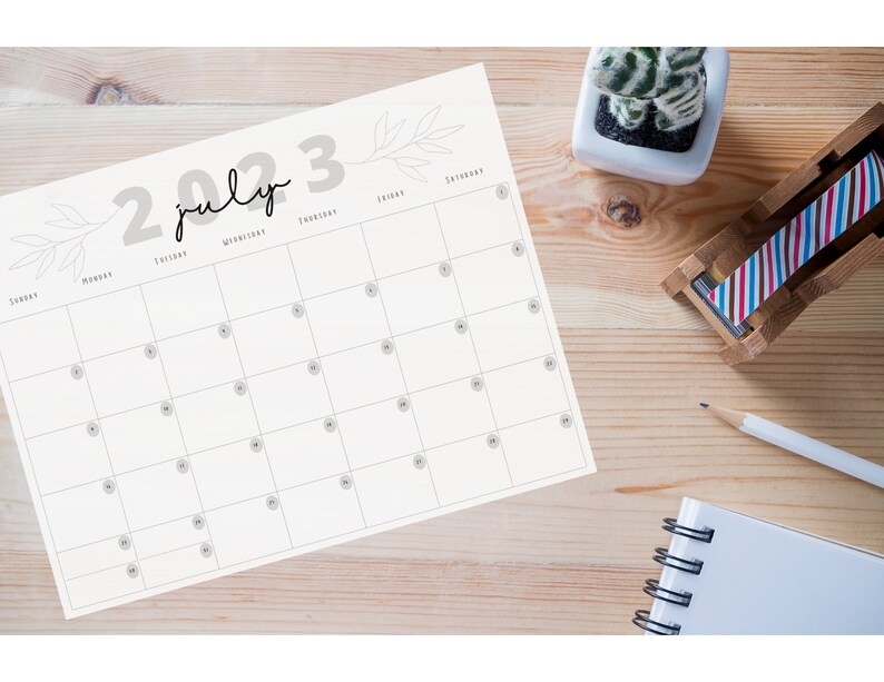 Printable July 2023 Minimalist Calendar Blank Monthly Planner - Etsy