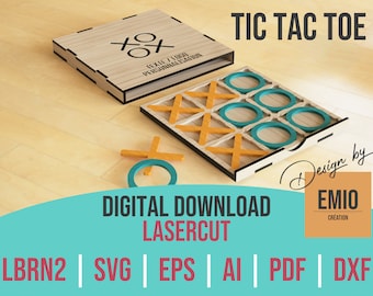 Wooden game Tic Tac Toe, tic tac toe, vector files for wood Laser cutting | Digital download Lasercut dxf/pdf/svg/ai/eps/lbrn2