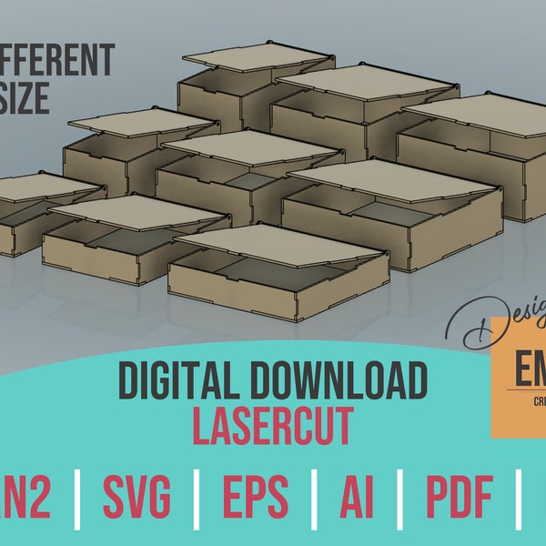 Boxes with lid, for 1/8" wood, jewelry box, storage box | Digital download Lasercut dxf/pdf/svg/ai/eps/lbrn2 - 9 versions