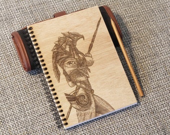Carnet de note en bois, carnet de voyage en bois, bloc-note en bois, journal en bois, livre en bois, gravure laser, Egypte Horus dieu #1