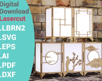 Japanese laser-cut wood lamps, living room, zen, Japan | Digital download Lasercut dxf/pdf/svg/ai/eps/lbrn2 - 5 versions in 1 file