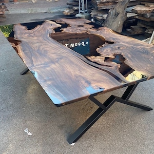 Epoxy Resin Table, Custom 115” x 58” Walnut Black Epoxy Dining Table, Handmade Epoxy Table, Unique Resin Epoxy Table for Meir