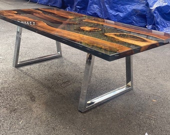 Epoxy Table, Epoxy Dining Table, Walnut Epoxy Table, River Table, Custom 96” x 45” Walnut Shiny Clear Epoxy Dining Table, Order for Alim
