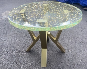 Custom 40” Epoxy Resin Table, Epoxy River Table, Epoxy Dining Table, Epoxy Resin Table, Live Edge Table, Gold Leaf Table for Fiona