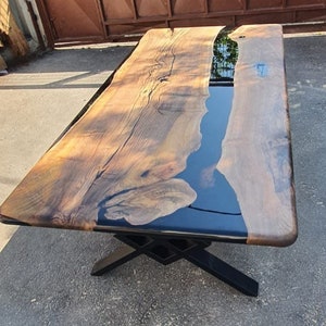 Walnut Dining Table, Custom 84” x 42&quot; Black Epoxy River Table, Live Edge Table, River Table, Wooden Table, Custom Order for Neelima