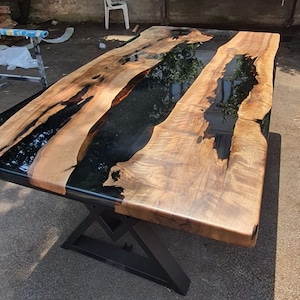 Walnut Dining Table, Custom 84” x 42” Black Epoxy Table, Epoxy Resin Table, Live Edge Table for Drwinkler