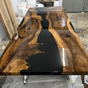 Walnut Dining Table, Custom 96” x 40” Unique Walnut Table, Black Epoxy River Table, River Dining Table, Custom Order for Cindy W