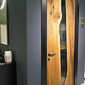 Custom Walnut Epoxy Barn Doors, Handmade Resin Sliding Door, Made To Order River Door for Office & Home Décor, Wooden Epoxy Door